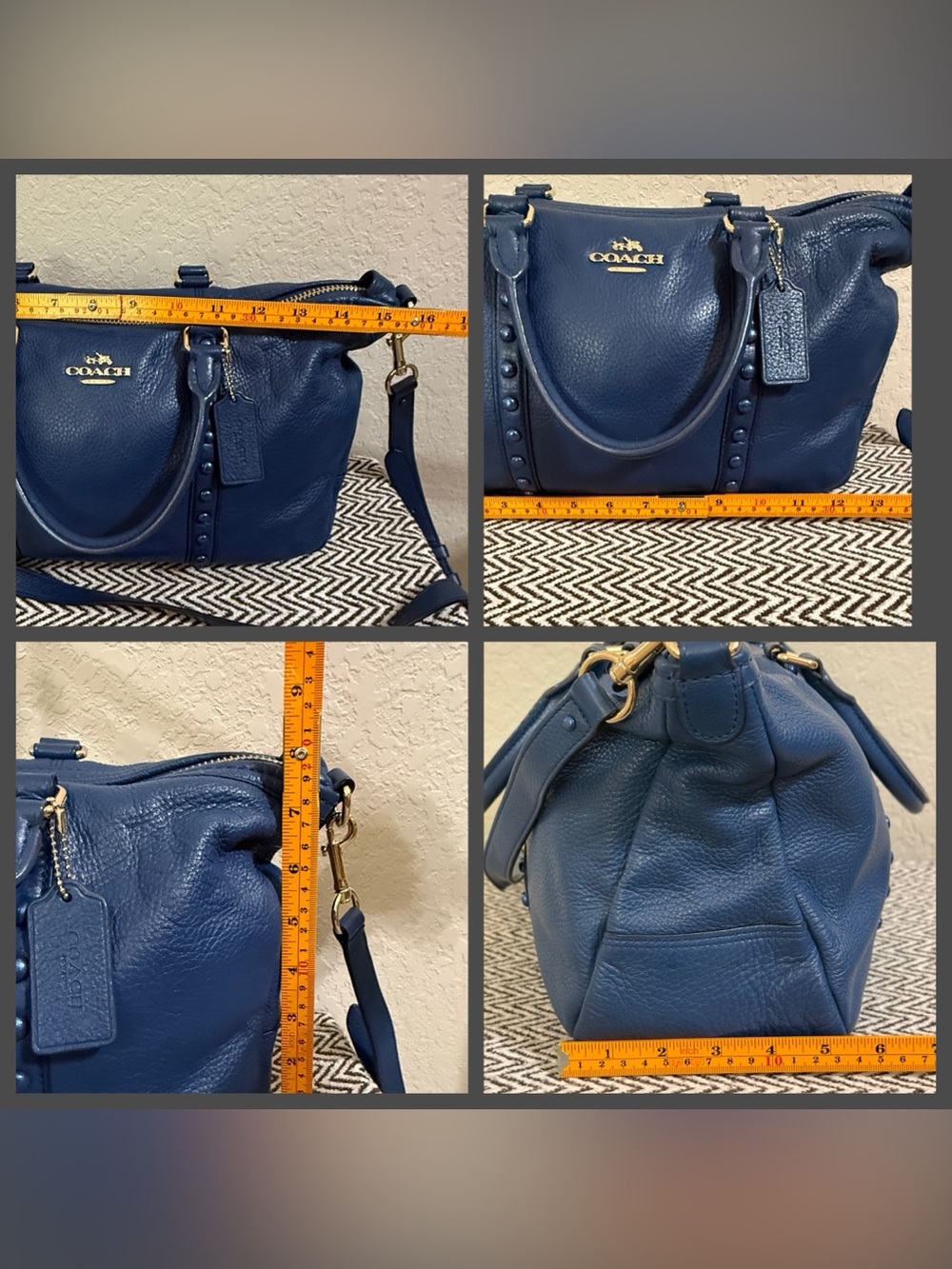 Coach Blue Pebble Leather Central Satchel with Studs - Picture 10 of 11